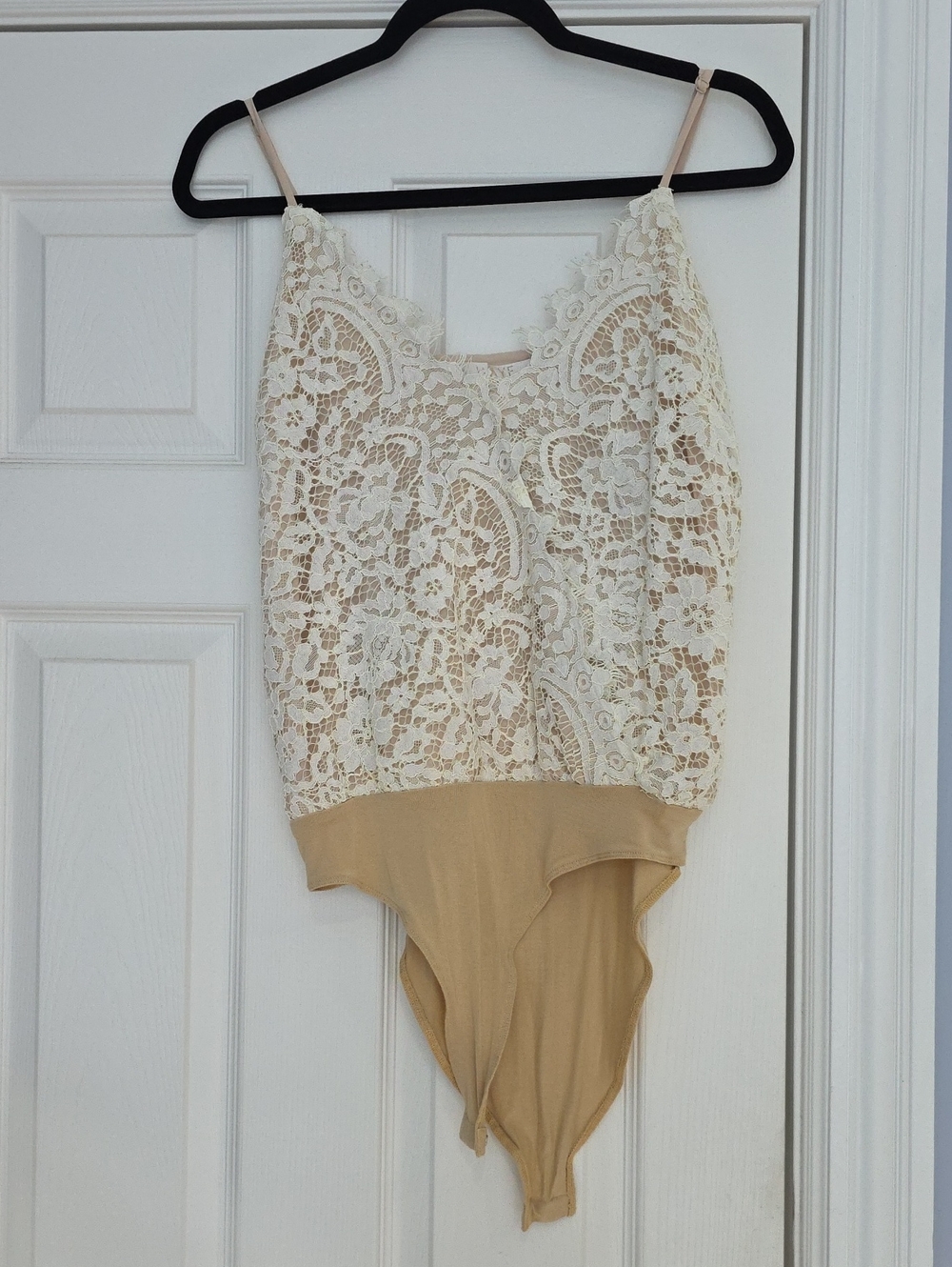 Wayf Lace Cami Bodysuit in Cream and Tan